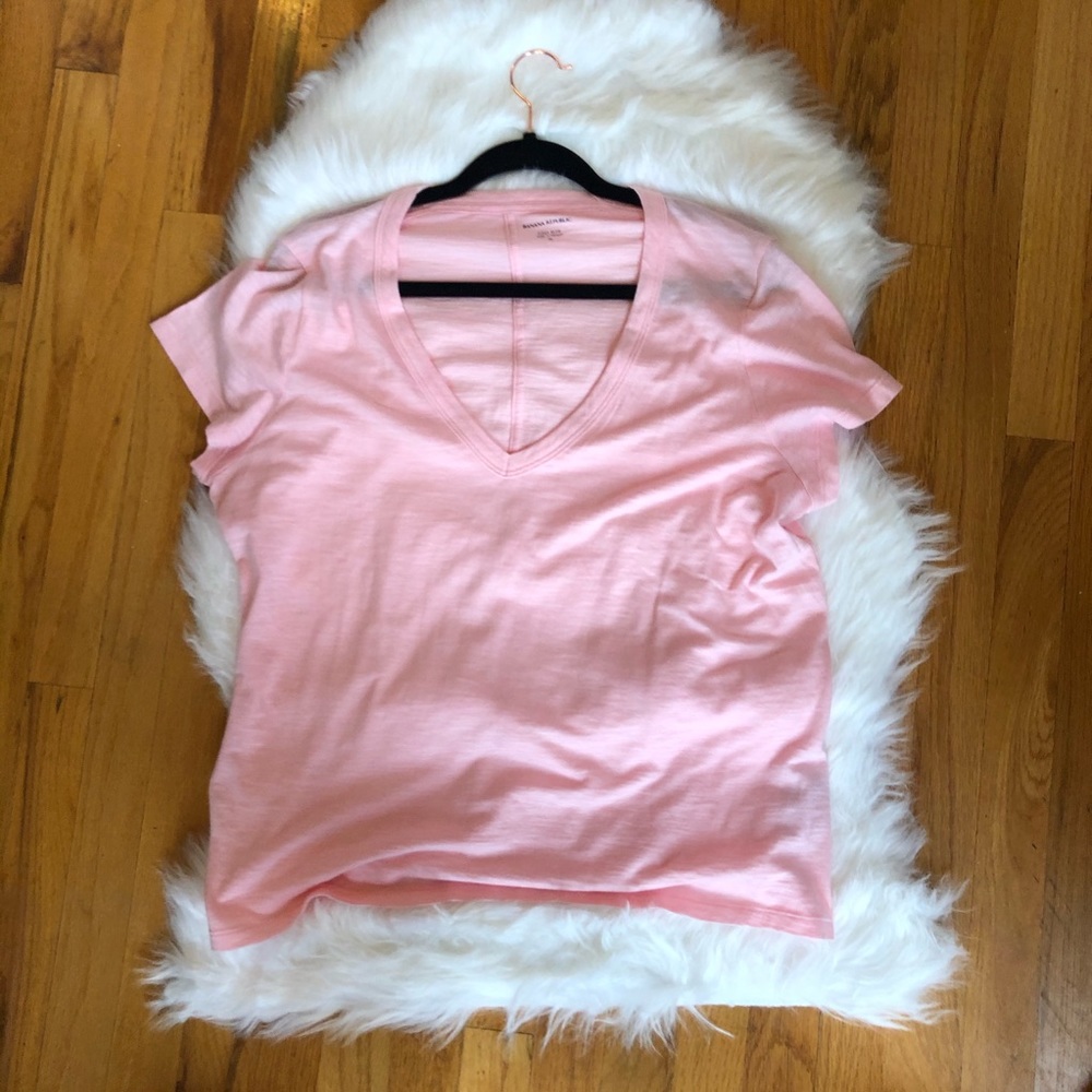 BR pink slub cotton-modal v-neck t-shirt XL